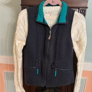 Talbots Navy, quilted Vest with Teal Accents, sz medium petite